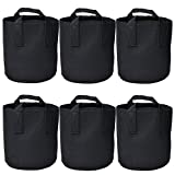 Garden Plant Bags / 6-Packs 5 Gallon Grow Bags/Aeration Fabric Pots/Handles (Black)