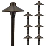 MarsLG BRS1 ETL-Listed Solid Brass Low Voltage Landscape Accent Path and Area Light with 6.5' Shade and 18' Stem in Antique Brass Finish, Ground Spike and Free G4 LED Bulb (8-Pack), 36PL01BSx8