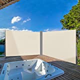 276' x 71' Double Retractable Side Awning & Movie Screen,Waterproof & UV-Resistant,Folding Privacy Screen Room Divider Roll Up Balcon(Beige)