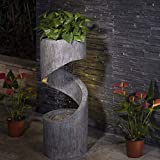 Glitzhome Patio Fountain Waterfall Decorative Tiered Outdoor Water Fountain with LED Light Curved Waterfall Fountain with Stone Planter Patio Water Fountain Garden Waterfall, 31.3”H