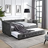 Daybed with Trundle, Antetek Twin Size Upholstered Daybed with A Trundle, No Box Spring Required, Modern Tufted Day Bed for Bedroom, Living Room, Guest Room, Grey