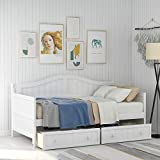 Wooden Twin Daybed Frame with 2 Drawers,Wooden Sofa Bed for Bedroom Living Room,Twin Size Daybed with Storage Drawers (White)