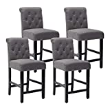 GOTMINSI 24 Inch Fabric Counter Stools,Set of 4 Upholstered Back Counter Height Chairs with Button Tufted Decoration Leisure Style Counter Bar Stools Home Kitchen Island Wooden Bar Chairs(Grey)