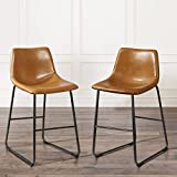 Waleaf 26 inch PU Faux Leather Counter Bar Height Stools with Back, Upholstered Modern Armless Stool in Tan with Metal Legs, Pub Chairs for Dining Room Coffee House Rustic Bar, Set of 2 (Whisky)