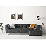 Acanva Luxury Mid-Century Velvet Tufted Low Back Sofa Set L-Shape 2-Piece Living Room Couch, 113' W Right Hand Facing Sectional, Grey