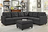 Sectional Sofa Ottoman Set 6 Seater Modular Corner Sectional Couches Living Room Furniture Sets Reversible L Shape Couch Set, Deep Gray