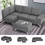Esright Left Facing Sectional Sofa with Ottoman, Convertible Sectional Sofa with Armrest Storage, Sectional Sofa Corner Couches for Living Room & Apartment, Left Chaise & Gray Fabric