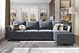 HONBAY Sectional Couch with Reversible Chaise Modern L-Shape Sofa 4-Seat Corner Couch Modular Sofa with Ottoman, Bluish Grey