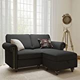 Nolany Reversible Sectional Couch with Ottoman Corner L-Shaped Sofa with Rolled Arms Sectional Sofa with Chaise for Small Space, Dark Grey