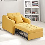 Vicluke Upgrade Convertible Chair Bed, 3-in-1 Pull Out Sleeper Chair with Adjustable Backrest, Linen Sofa Bed with 2 Pillows, Folding Single Bed Armchair for Livingroom, Apartment (Yellow)