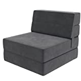 Pemberly Row Convertible 3-in-1 Comfy Flip Out Chair and Sleeper in Dark Gray