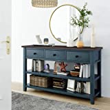 RUNNA Rustic Console Table, 50 Inches Long Console Table Sofa Table with 3 Drawer and 2-Tier Open Storage Shelf, Console Table, Navy, 50in L x 16in W x 30in H