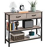 Yaheetech Console Table with 2 Drawers, Industrial 3 Tier Entryway Sofa Table, Long Narrow Wood Console Table with Storage Shelves for Living Room, Hallway, Easy Assembly, Gray