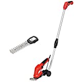 Goplus 7.2V Cordless Grass Shear + Hedge Trimmer w/Wheeled Extension Pole and Rechargeable Battery