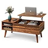 WLIVE Wood Lift Top Coffee Table with Hidden Compartment and Adjustable Storage Shelf, Lift Tabletop Dining Table for Home Living Room, Office, Retro Brown