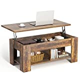 NOBLEWELL Coffee Table Lift Top with Storage Compartment and Separated Open Shelves, Pop Up Coffee Table for Living Room, 39.4in L, Vintage Brown