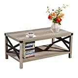 Lipo Coffee Table with Storage Shelf, Rustic Farmhouse Mid Century Retro Vintage Industrial Tea Table, Modern Contemporary Wooden Center Table for Living Room, Metal Frame, Grey (40'x20'x18')