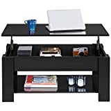 Yaheetech Lift Top Coffee Table with Hidden Compartment and Storage Shelf, Rising Tabletop Dining Table for Living Room Reception Room, 38.6in L, Black
