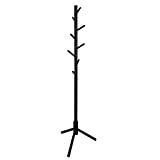 Alotpower Wooden Tree Coat Rack Stand, 3 Adjustable Sizes, 8 Hooks - Super Easy Assembly NO Tools Required - Free Standing Solid Coat Hanger Stand for Clothes, Suits, Accessories (Black)