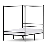JOM Canopy Bed Frame Queen Size Black Metal 4 Poster Mattress Foundation Modern Post Corner with Headboard for Girls Adults