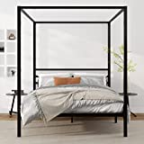 IMUsee Black Metal Canopy Platform Bed Frame / Mattress Foundation with Steel Slat Support / No Box Spring Needed / Easy Assembly, Queen