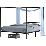 YITAHOME Metal Four Poster Canopy Bed Frame 14 Inch Platform with Built-in Headboard Strong Metal Slat Mattress Support, No Box Spring Needed, Black, King Size