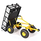 Yardsam Heavy Duty Steel Dump Garden Cart, Utility Outdoor Lawn Dump Wagon 400Lbs Capacity with Removable Sides, 10 Inch Pneumatic Wheels, Plastic Mat and 600D PVC Wagon Liner (Black)