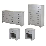 Home Square 5 Drawer Dresser and 6 Drawer Double Dresser with 2 Nightstands Set in Soft Gray