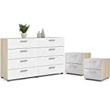 Home Square Contemporary 3 Piece Bedroom Set with Two Nightstands and 8 Drawer Double Dresser in Oak and White Gloss