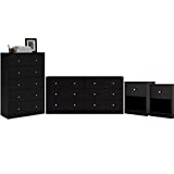 Home Square 4 Piece Bedroom Set with 6-Drawer Double Dresser, 5-Drawer Chest and Two of 1-Drawer Nightstand in Black