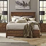 Rustic Platform Bed Frame with Headboard Offers Classic Style and Contemporary Function. Solid Wood King Size Panel in Distressed Walnut Creates Timeless Feel | Farmhouse Decor Bedroom Furniture