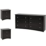 Home Square Contemporary 3 Piece Bedroom Set with Bedroom Dresser and 2 Piece 2-Drawer Nightstand in Black