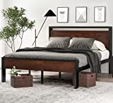 SHA CERLIN 14 Inch Queen Size Metal Platform Bed Frame with Wooden Headboard and Footboard, Mattress Foundation/No Box Spring Needed, Large Under Bed Storage, Non-Slip Without Noise, Modern Mahogany
