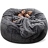 Bean Bag Chairs, 7ft Giant Bean Bag Chair for Adults, Big Bean Bag Cover Comfy Large Bean Bag Bed (No Filler, Cover only) Fluffy Lazy Sofa (Dark Grey)
