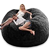 Bean Bag Chairs, 7ft Giant Bean Bag Chair for Adults, Big Bean Bag Cover Comfy Large Bean Bag Bed (No Filler, Cover only) Fluffy Lazy Sofa (Black)
