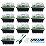 Bonadecor Seed Starter Tray, 10 Pack 12 Cell Seed Starter Kit with Humidity Dome, Reusable Plant Trays for Seedlings, Germination Kit with Humidity Strip for Plant Growing, Starter Pots for Planting
