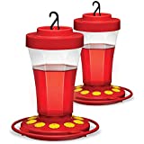 SEWANTA Hummingbird Feeder 32 oz [Set of 2] Plastic Feeders for Outdoors-Built-in Ant Guard/Chain-Circular Perch With 10 Feeding Ports/Wide Mouth for Easy Filling/2 Part Base for Easy Cleaning