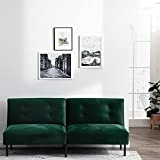 Edenbrook Gilman Armless Convertible Futon Compact DayBed – Supportive Sleeper Sofa Bed Sofabed, Deluxe, Forest Green Velvet