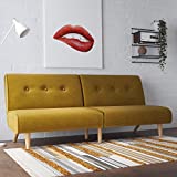 Novogratz Palm Springs Convertible Sofa Sleeper in Rich Linen, Sturdy Wooden Legs and Tufted Design, Mustard Linen, 2182929N