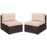 Devoko 2 Pieces Patio Furniture Sets All-Weather Outdoor Sectional Armless Sofa (Beige)
