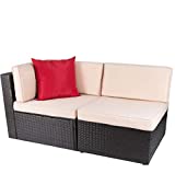Devoko 2 Pieces Patio Furniture Sofa Sets Outdoor All-Weather Sectional Corner Sofa and Armless Sofa (Brown)