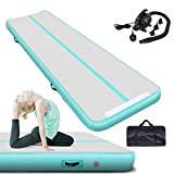 Air Gymnastics Track Tumbling Mat Inflatable 10ft 13ft 16ft 20ft Flooring Mat Yoga Training Mat 4 Inch Thickness for Home Use/Training/Cheerleading/Yoga/Water Fun (Light green, 3m)