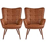 Yaheetech Faux Leather Chair Upholstered Living Room Chairs Accent Armchair with Tapered Legs Tufted Sofa Chairs for Home Office/Dining Room/Bedroom Brown, Set of 2