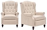 IPKIG Recliner Chair with Heated and Massage, Tufted Comfy Wingback Design Push Back Recliners Armchair Accent Chairs with Side Pockets for Living Room, Bedroom, Home (2, Beige)