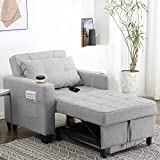 DURASPACE 39 Inch Sleeper Chair 3-in-1 Convertible Chair Bed Pull Out Sleeper Chair Beds Adjustable Single Armchair Sofa Bed with USB Ports, Side Pocket, Cup Holder for Small Space (Light Gray)