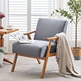 VINGLI Mid-Century Retro Modern Upholstered Lounge Chair Fabric Accent Chair Sturdy Wooden Frame Armchair (Grey)