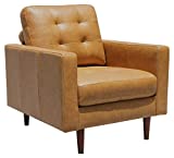 Amazon Brand – Rivet Cove Mid-Century Modern Tufted Leather Accent Chair, 32.7'W, Caramel