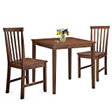 Giantex 3-Piece Wood Dining Table Set, Rustic Style Kitchen Table Set for 2-Person, Square Table with 2 Chairs, Walnut Finish Furniture Set Dinette Set for Kitchen, Dining Room, Breakfast Nook