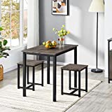 Yaheetech 3 Piece Dining Table Set - Kitchen Table & Chair Sets for 2 - Compact Table w/ 2 Stools & Space Saving Design for Dining Room Living Room Apartment Pub, Drift Brown