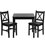 FDW Dining Kitchen Table Dining Set 3 Piece Wood in Door Square Small Farmhouse Dining Room Table Set Table and Chair for 2 Person, Dark Brown